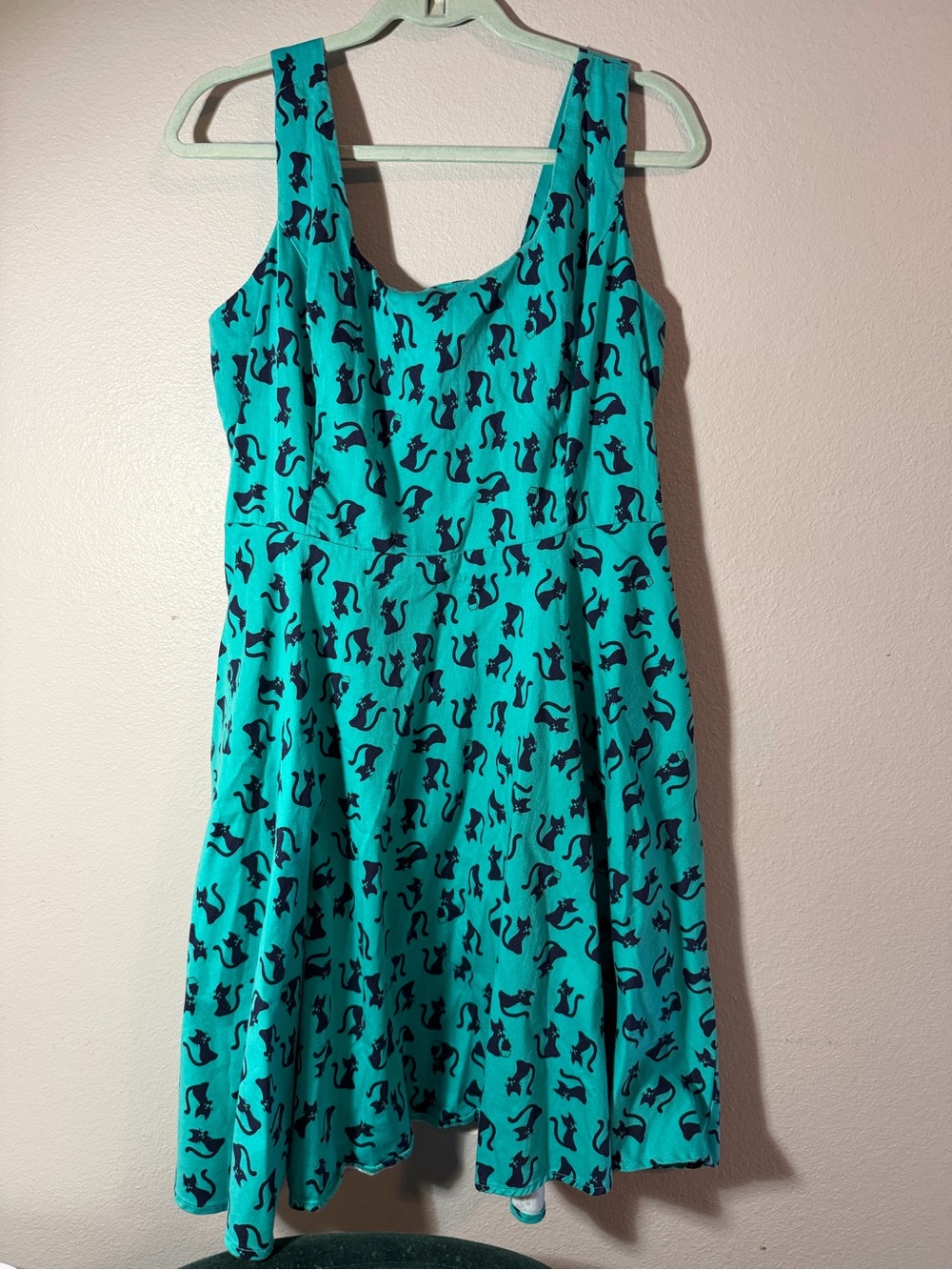 Ixia ModCloth Teal Black Cat Print Vintage Style Dress Retro Pinup rockabilly - Picture 2 of 9